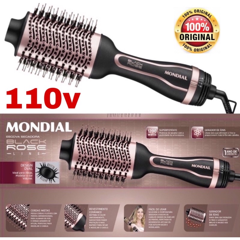 Escova Secadora Alisadora de Ceramica Mondial Super Potente 110v Black ...