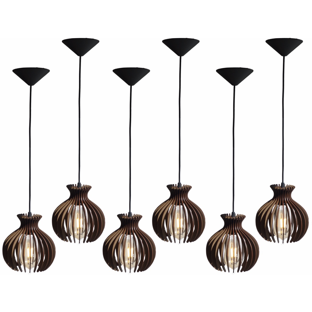 Kit 6 Pendentes Lustre Luminária de Teto Alaska P Madeira Rústico