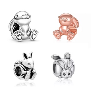 Berloque Passante Banhado a Prata 925 Pulseira Coelho Charm