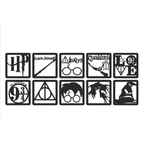 Kit 10 Mini Quadros Decorativo Vazado Harry Potter 3mm MDF Preto Fosco. em Oferta na Shopee