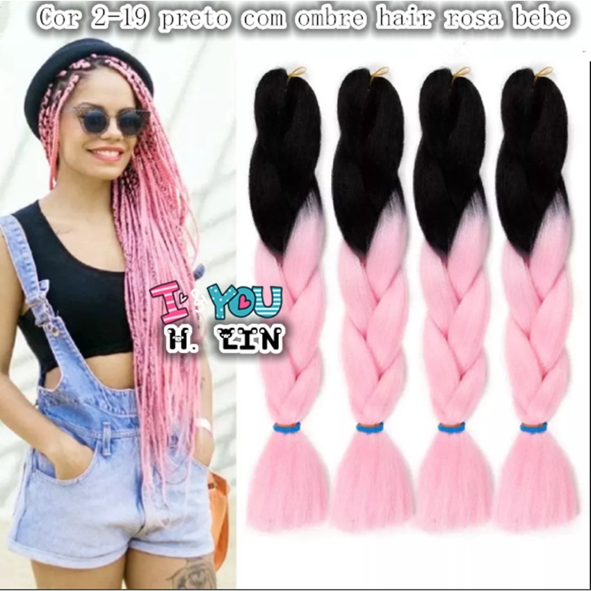 Kanekalon Jumbo Tranças Box Braid Twist Cor 2-19 preto + rosa bebe ombre hair cabelo 165gramas 208cm