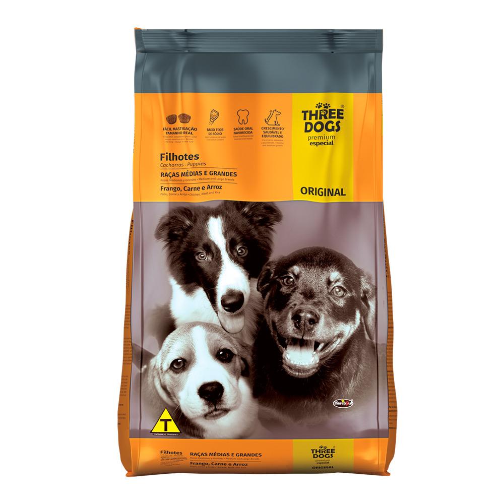 Racao Caes Three Dogs Filhotes Raças Medias/Grandes 10,1kg - Pets