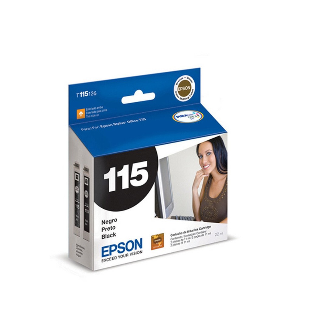 Cartucho Epson T115126BR T115 Multipack 2 x 11ml Preto para OFFICE T33 T1110 TX515FN 115 fora da caixa