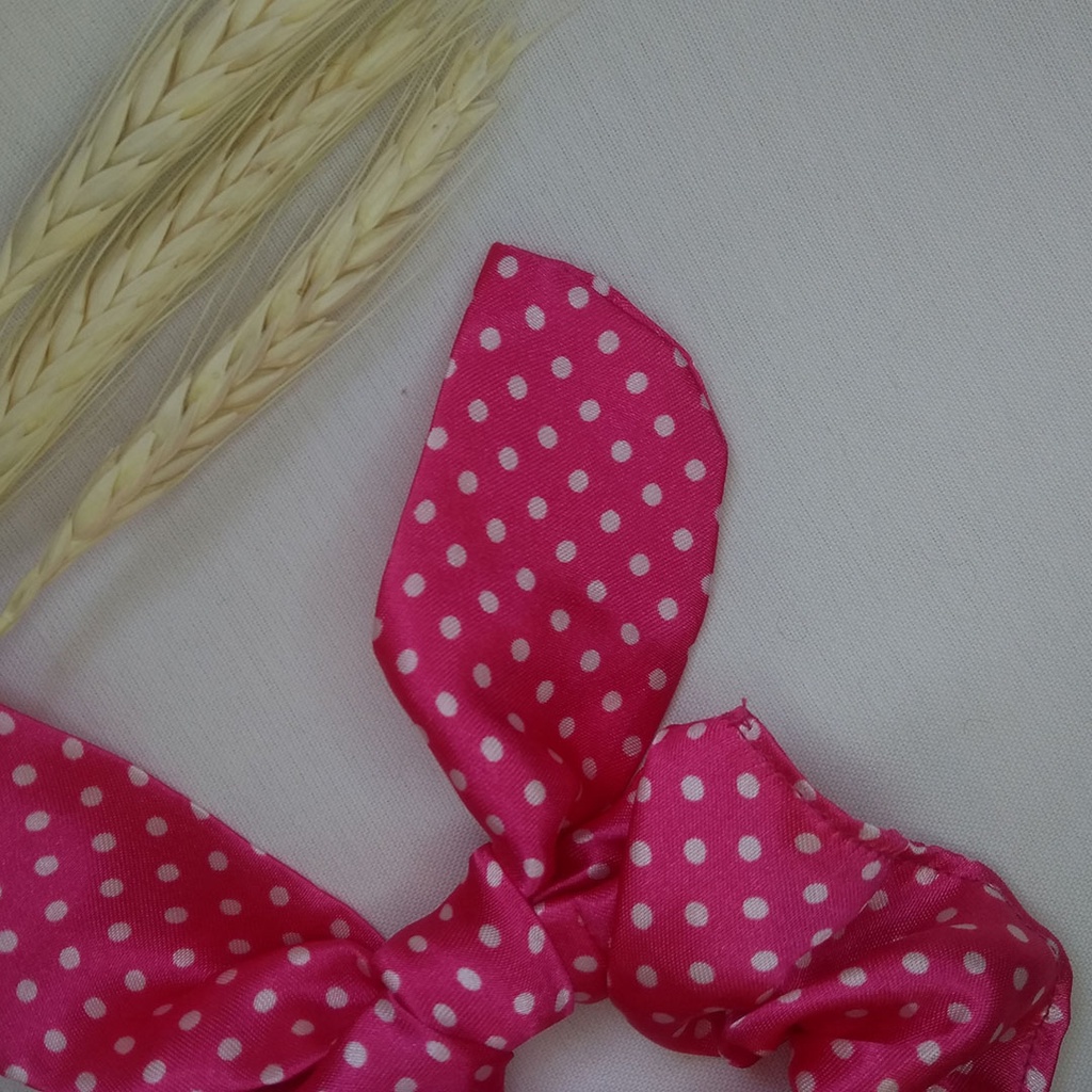 Scrunchie em Cetim Estampado com Lacinho (Poa)