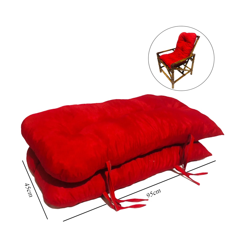 Kit 2 Almofadas Para Cadeiras de Bambu Vime Área Quintal Jardim Tecido Gorgurinho Vermelho