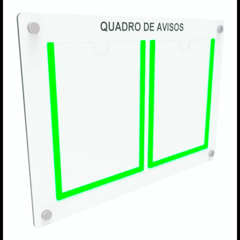 Quadro De Aviso Gestão Mdf C/ 2 Displays Acrílicos P/ A4 verde