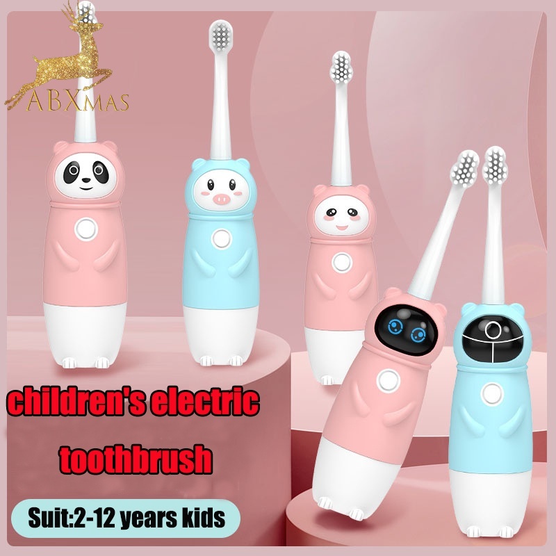 Escova De Dentes Elétrica Infantil Formato Panda Com Cerdas Macias/3-6-12 Anos Idade/Ultrasônica/Automática 3 Cabeça De