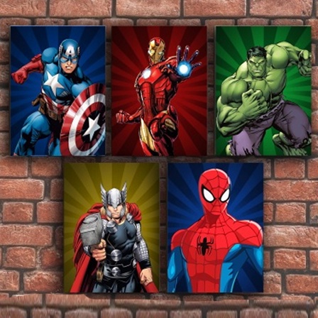 Quadro Decorativo Vingadores Marvel Avengers Homem Aranha Ferro Thor Hulk Capitão America Heróis