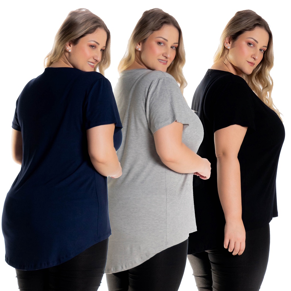 Kit 3 Blusas Femininas Plus Size Tampa Bumbum Mullet 1126 em Oferta na Shopee
