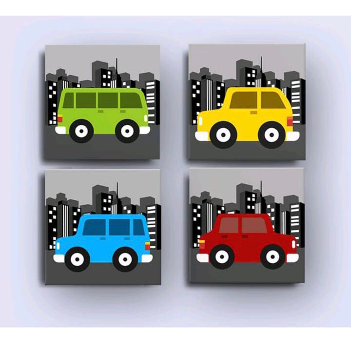 Kit 4 Peças Quadro Decorativo Carrinhos - Painel Decoração Quarto Infantil Menino em Oferta na Shopee