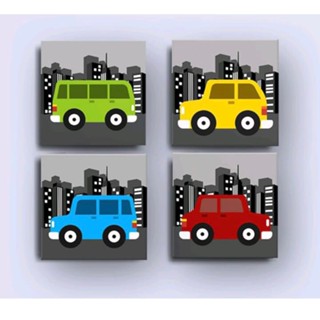 Kit 4 Peças Quadro Decorativo Carrinhos - Painel Decoração Quarto Infantil Menino em Oferta na Shopee