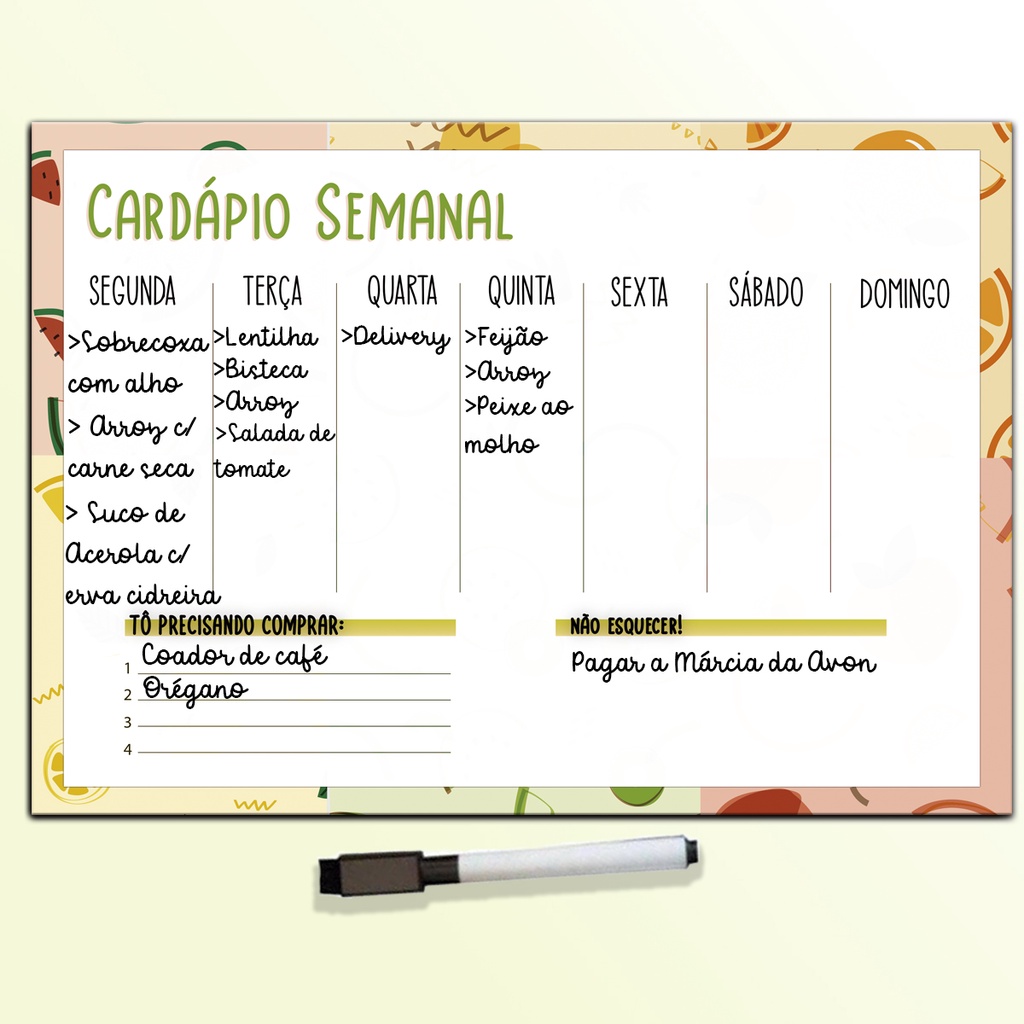 Planner De Geladeira Magnético Cardápio Semanal Planejamento Semanal C ...