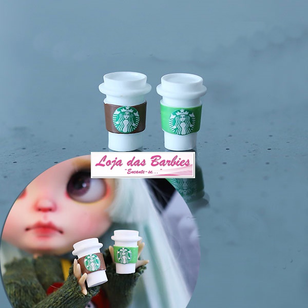 Copo Café Starbucks Miniatura P/ Boneca BLYTHE Pullip Licca Pure Neemo Momoko Casa Móveis Acessórios Bebida Refrigerante Garrafinha Maquete
