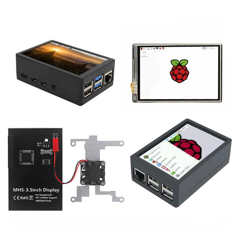 Tela Toque Raspberry Pi 4 Kit Touch Screen Display LCD 3.5 125MHz SPI MHS3528 + Case