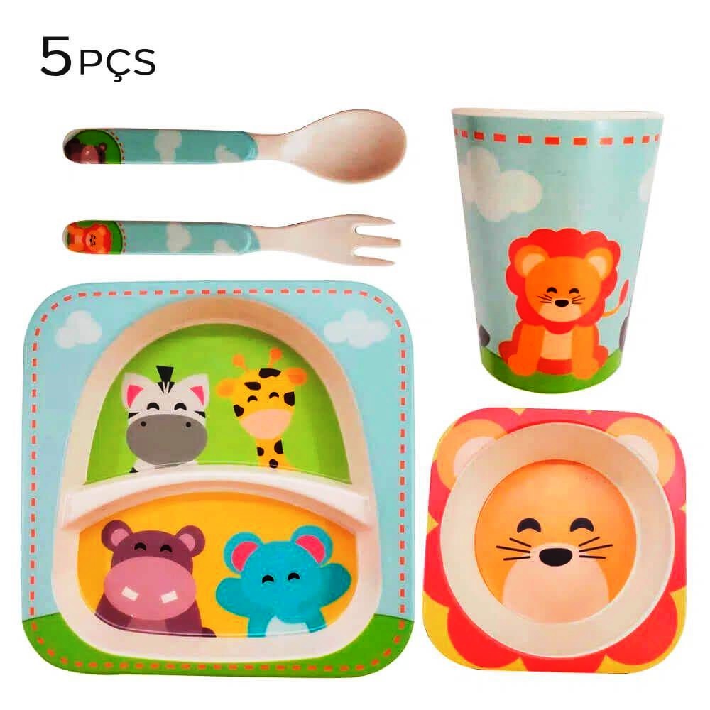 Jogo para Refeição infantil Prato, Copo, Tigela e Talher Safari Leãozinho  2189