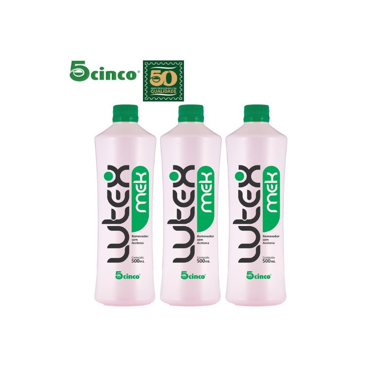 Kit 03 Removedor de Esmalte Lutex MEK 5Cinco 500ml - Sem Acetona