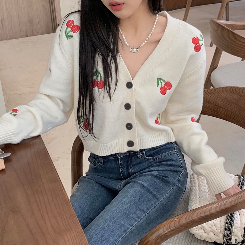 cropped cherry cardigan