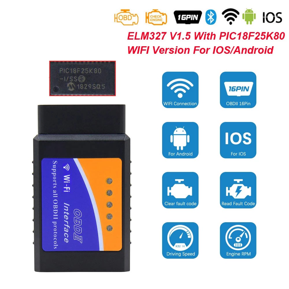 Obd2 Scanner Elm 327 V1.5 Wi-Fi Pic18F25K80 Odb2 Para Android / Ios Obd ...