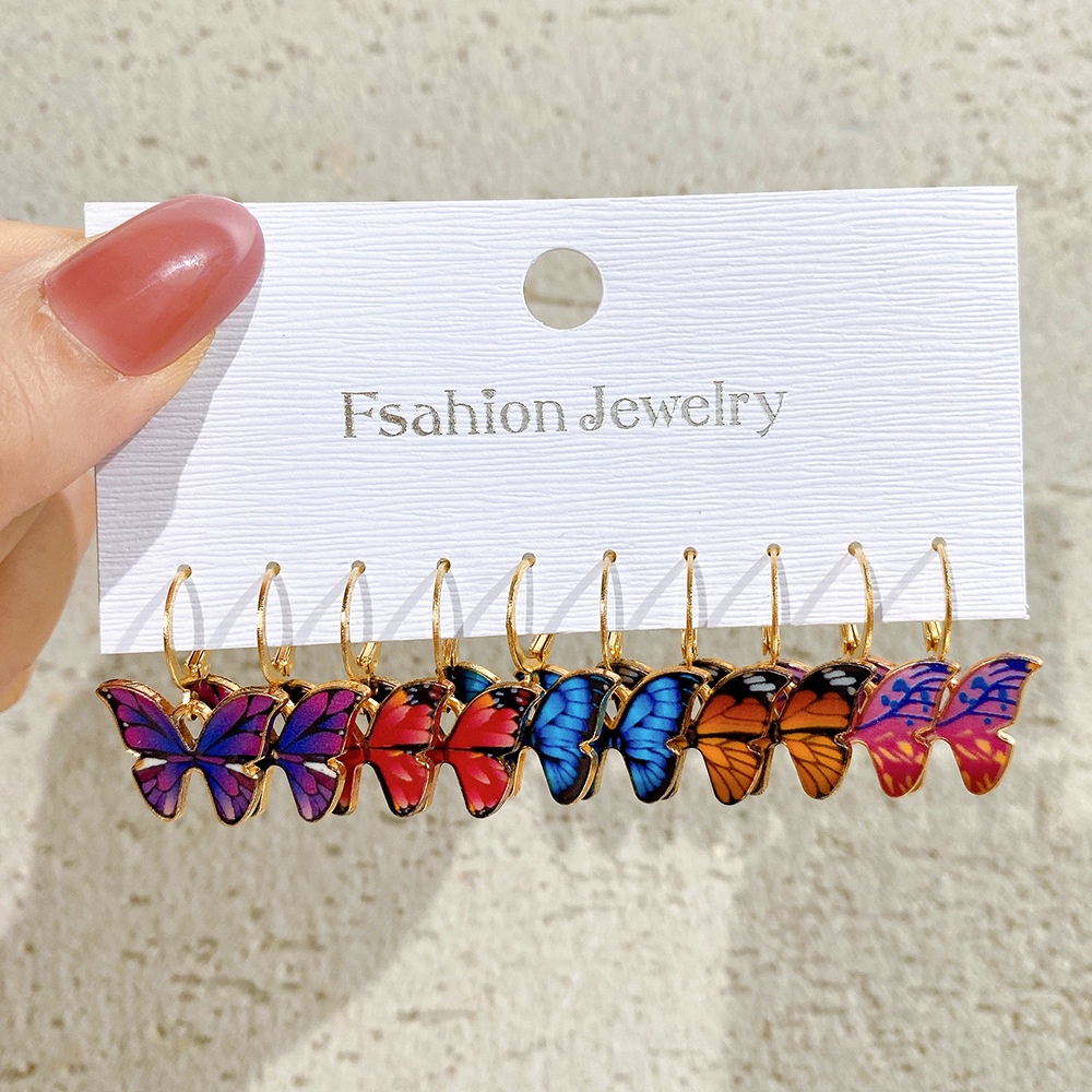 5 Pares/Conjunto Beleza Colorido Borboleta Brincos Esmalte Retrô Acrílico Novo Ins Garota Feminino Acessórios