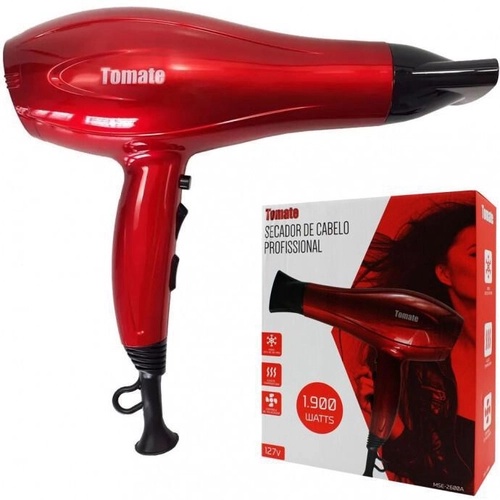 Secador de Cabelo Profissional Tomate 1900W | 3 Temperaturas + Ar Frio | Alta Potência em Oferta na Shopee