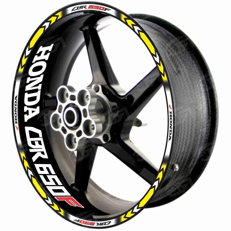 Adesivo Friso Refletivo Roda Moto Honda CBR 650F CBR650F CBR 650 F CBR 600F CBR600F CBR 600 F + Adesivos Internos M01 amarelo