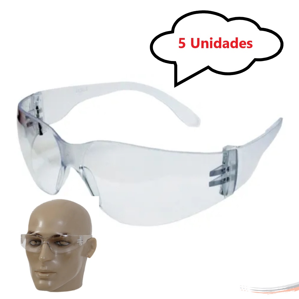 Kit 5 Óculos Proteção Segurança Epi Croma Incolor Promoção