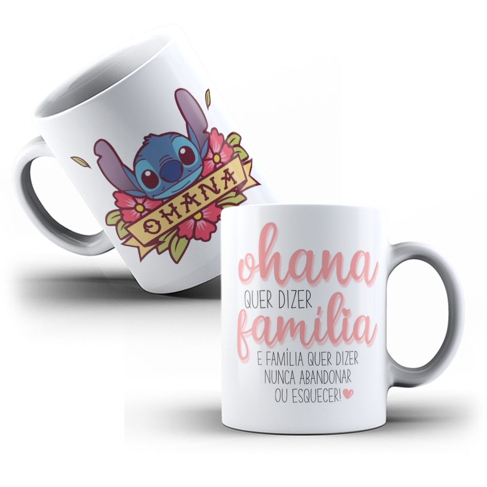 Caneca de Porcelana Personalizada Filme Disney Lilo e Stitch Significado Ohana