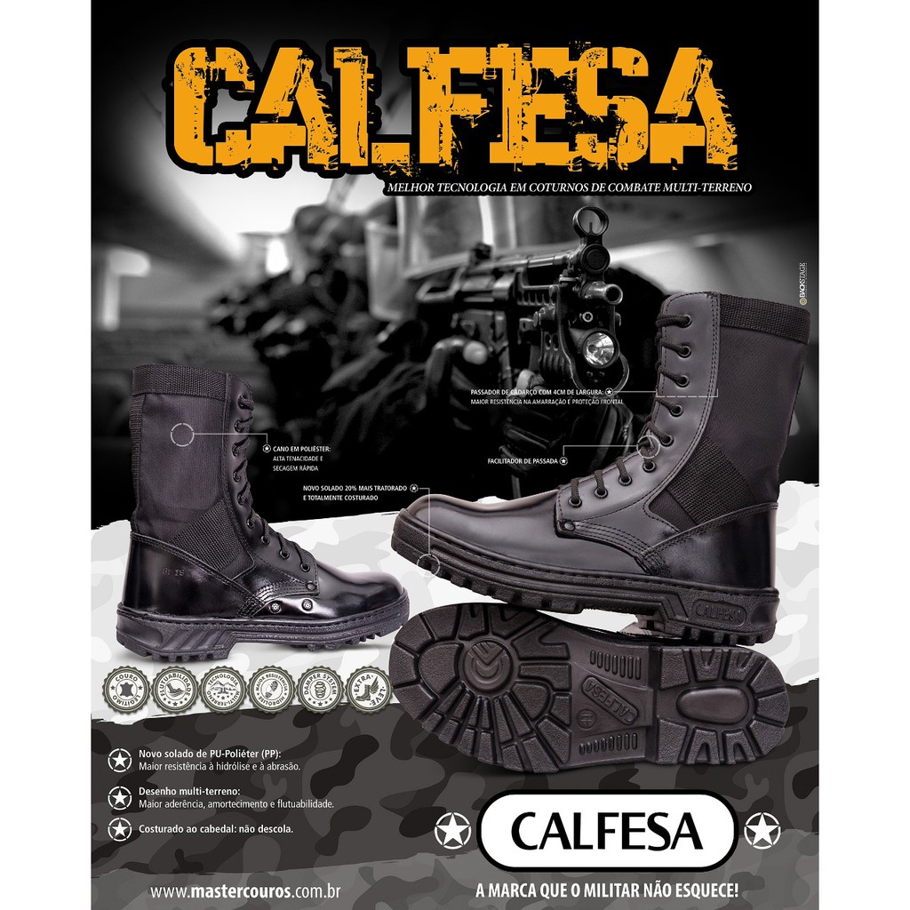 Coturno Calfesa Atalaia Militar Preto Sem Zíper em Oferta na Shopee