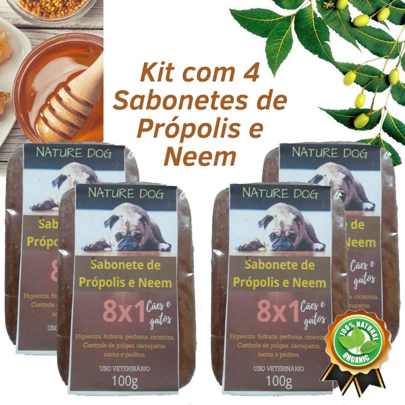 kit 4 Sabonetes de Própolis e Neem, Cachorro, Gato, pet