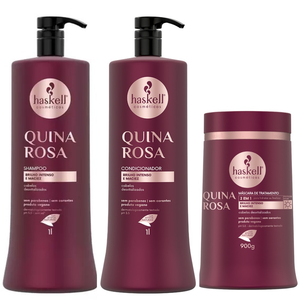 Kit Haskell Quina Rosa Shampoo 1L + Condicionador 1L + Máscara 900g em Oferta na Shopee