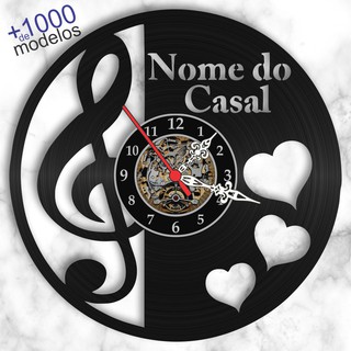 Relógio Parede Casal Dia Namorados Clave Sol Coração Musica Presente Disco Vinil Lp Decoração Arte