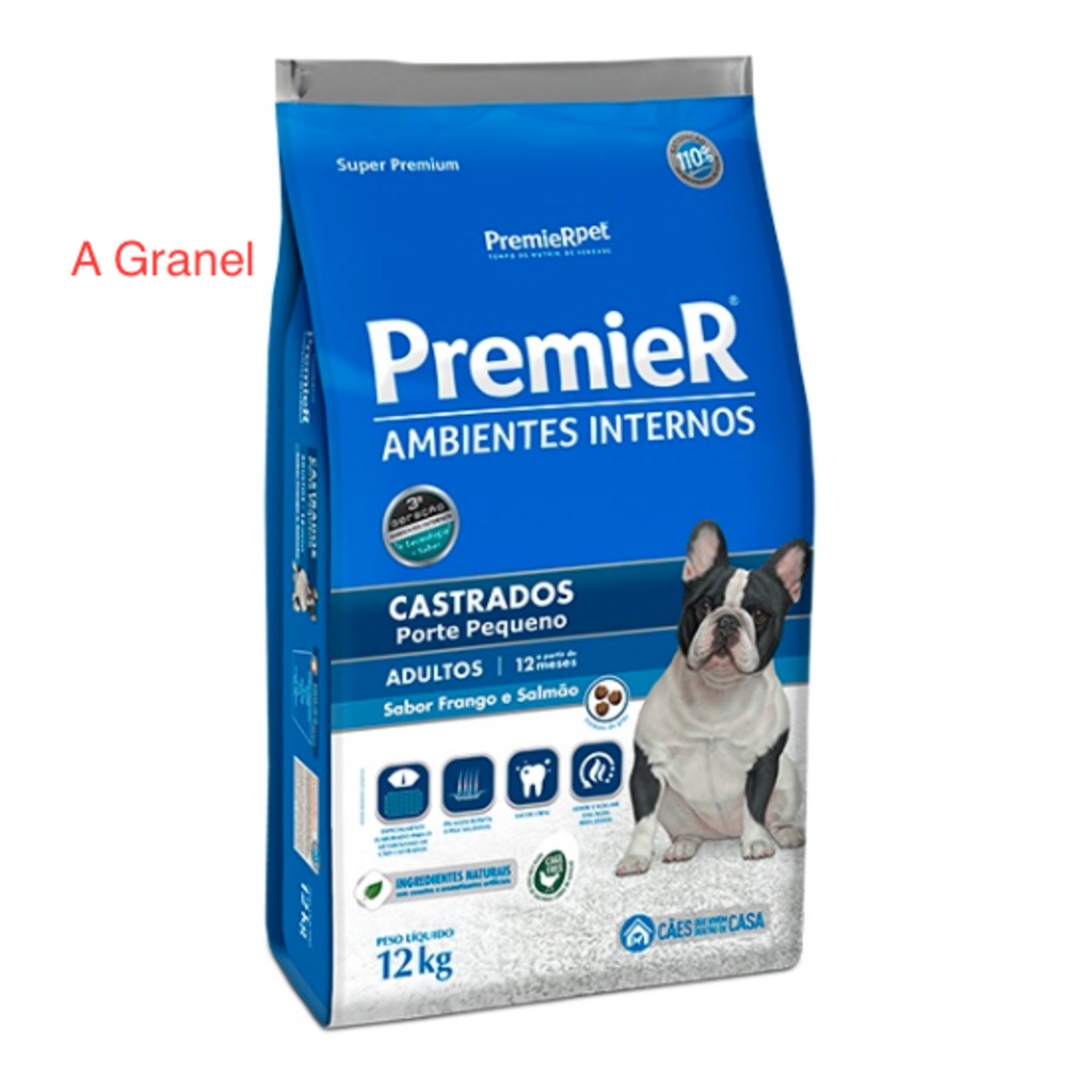 Ração A Granel Premier Ambientes Internos para Cães Adultos Castrados de Pequeno Porte Sabor Frango e Salmão - 1Kg