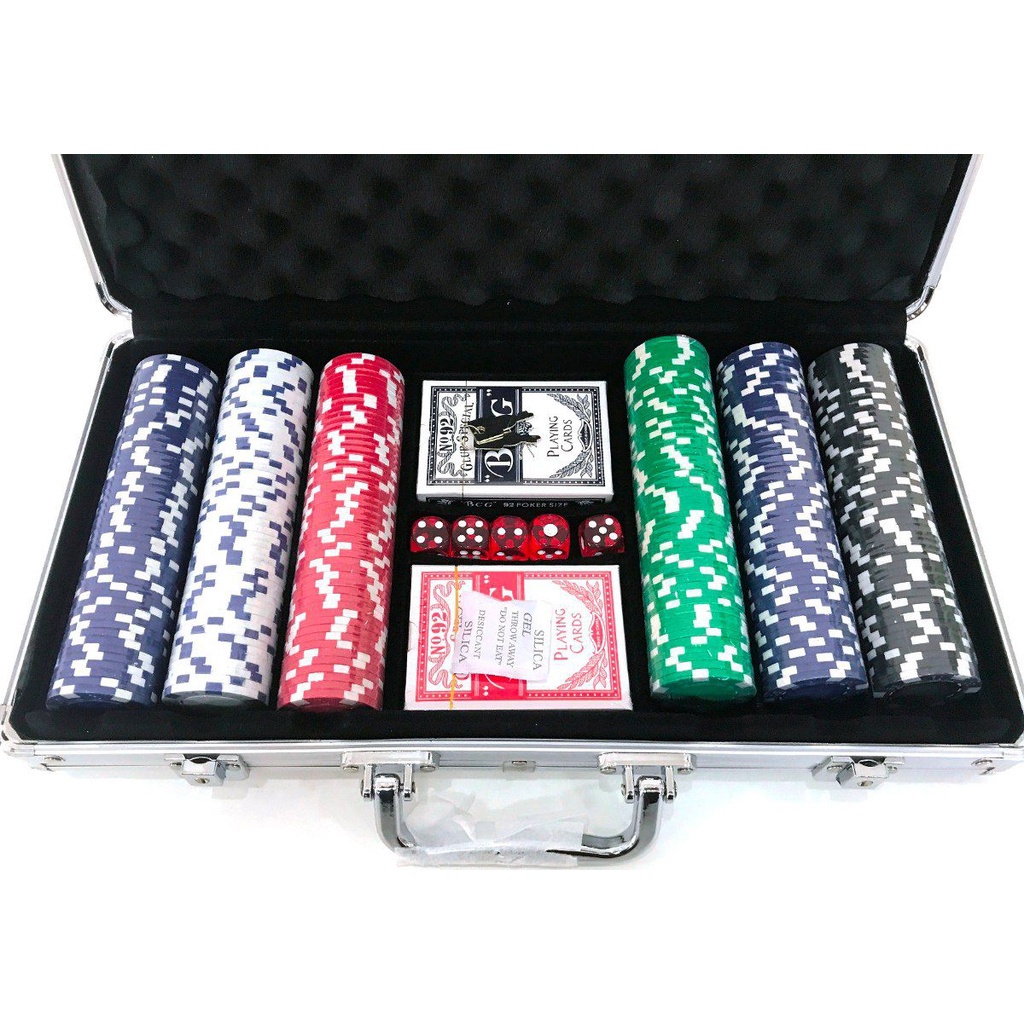 Kit Poker 300 Pièces – Mallette Aluminium, Jetons, Cartes, Dés – Pour 7/8 Joueurs, Soirée Casino à La Maison