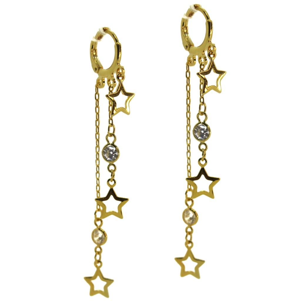 Brinco Argola Pendurado Estrela Ponto Luz Folheado Ouro 18k Antialérgico Não descasca Não oxida Caixa para Presente Embalagem Pronta Certificado de Garantia Durável Mix Look Qualidade