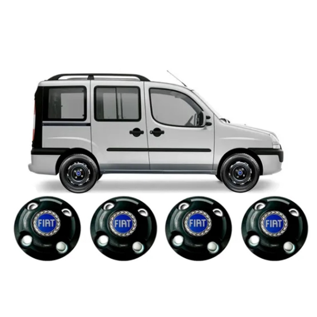 Jogo Calotinha Centro Roda Azul Aro 13 14 15 Fiat Novo Uno Vivace Way Fire Mille / Argo / Mobi / Palio / Siena / Punto /