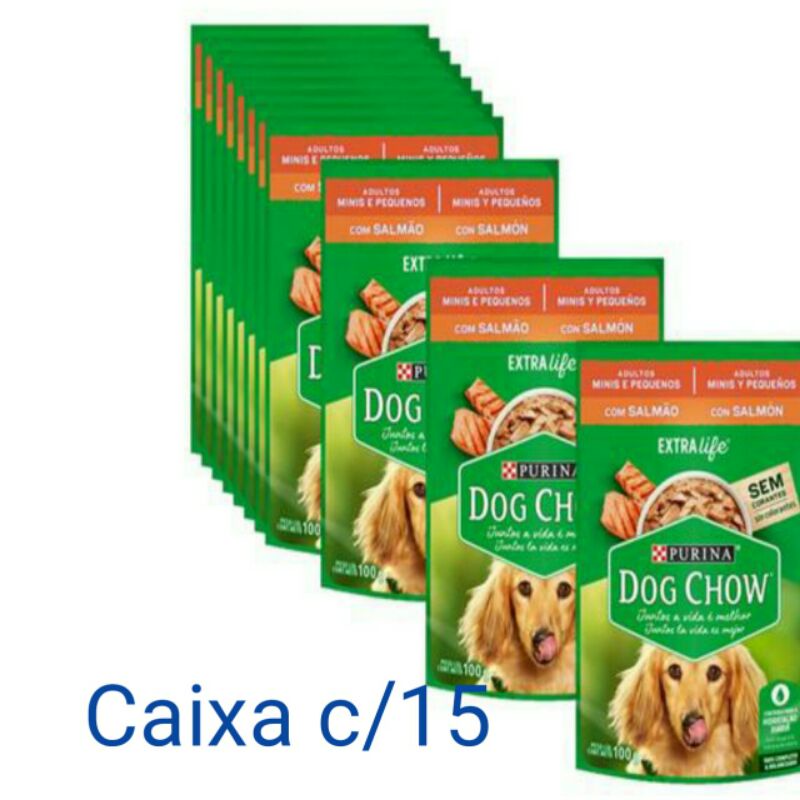 Sachê Dog Chow Cães adulto pequeno porte sabor salmão caixa c/15 unidades