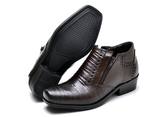 Bota Social Masculino Em Couro Bico Quadrado Solado Costurado.