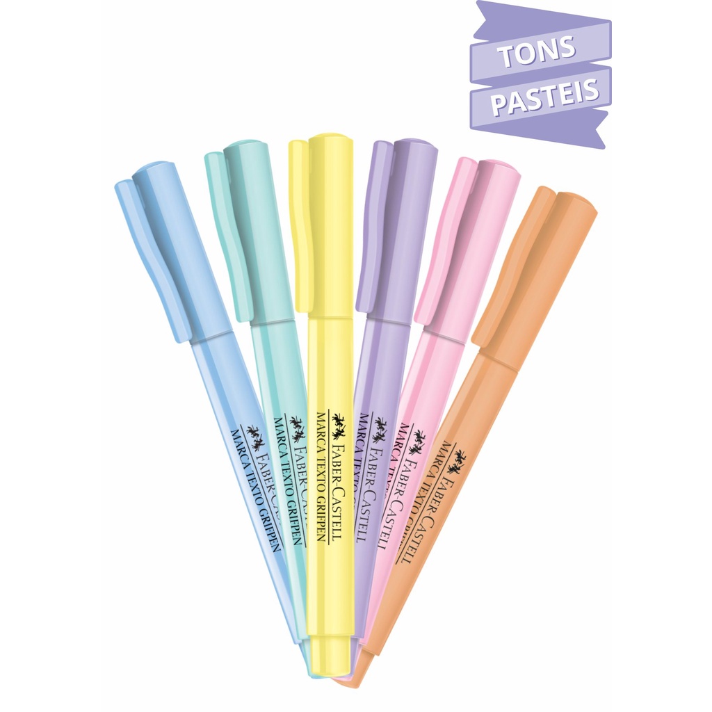 Caneta Marca Texto Faber Castell Tons Pasteis | Kit 6 Cores | Shopee Brasil