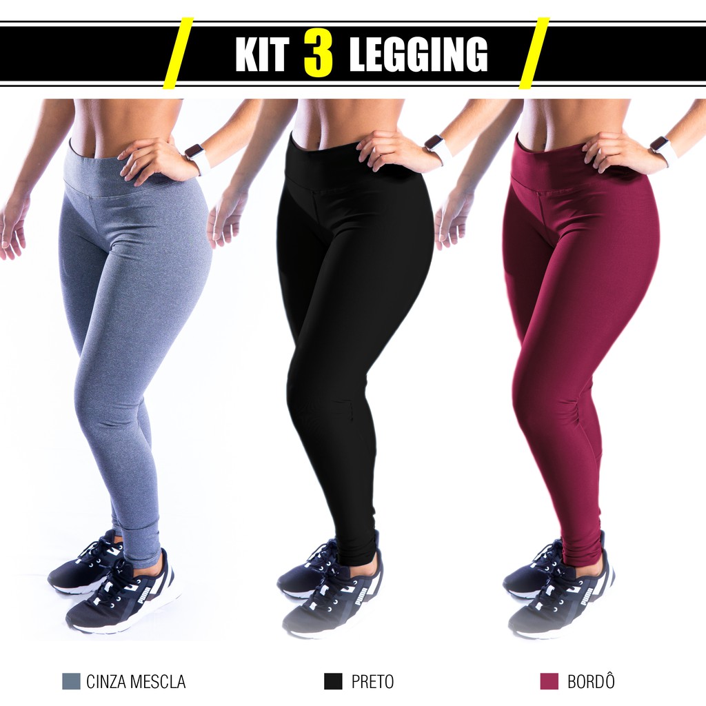 Kit 3 Calças Legging Feminina Original Tecido Grosso Leg NÃo Fica