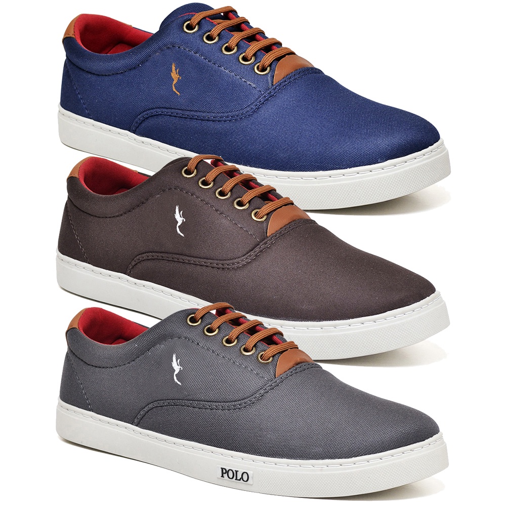 Kit 3 Pares Tênis Polo Sapatênis Casual Joy Blu Masculino Confortável