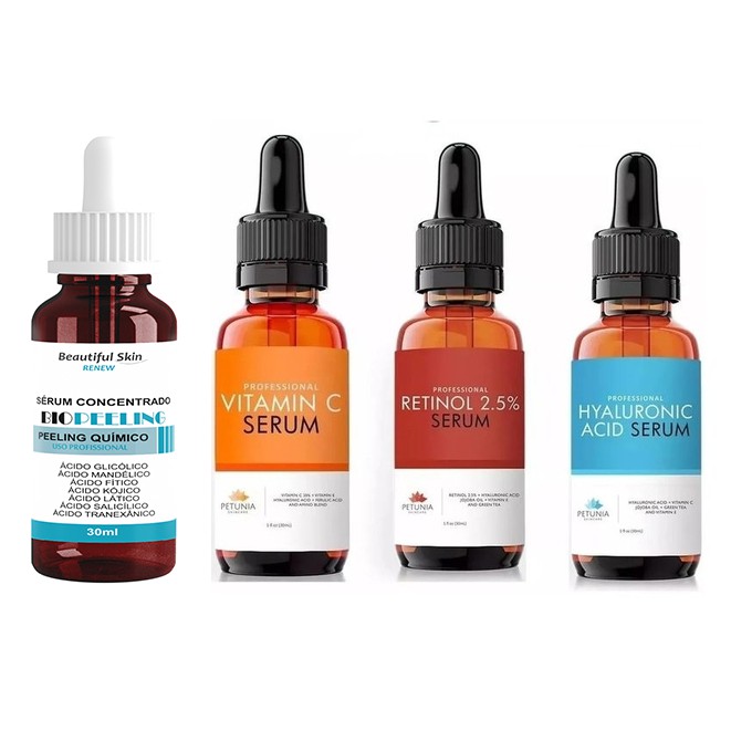 Kit 4 Peeling Químico + Trio Petunia (retinol+Vit C+Hialuronico) Pós Dermaroller Dermapen bbglow