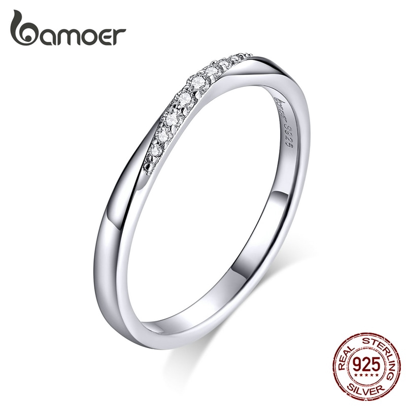 BAMOER Dazzling Cubic Zirconia French Confession Rings for Women Wedding Jewelry 925 Sterling Silver em Oferta na Shopee