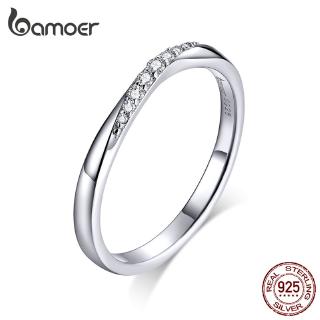 BAMOER Dazzling Cubic Zirconia French Confession Rings for Women Wedding Jewelry 925 Sterling Silver