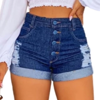 Short Jeans Cós Alto Bermuda Feminina Luxo Cintura Alta Modela Bumbum Blogueira Promoção Imperdivel! — imagem 1