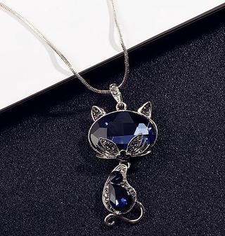 Nova moda Blue Crystal Fox Cat Colares e pingentes longos para mulheres simples e elegantes correntes de suéter de joias da moda