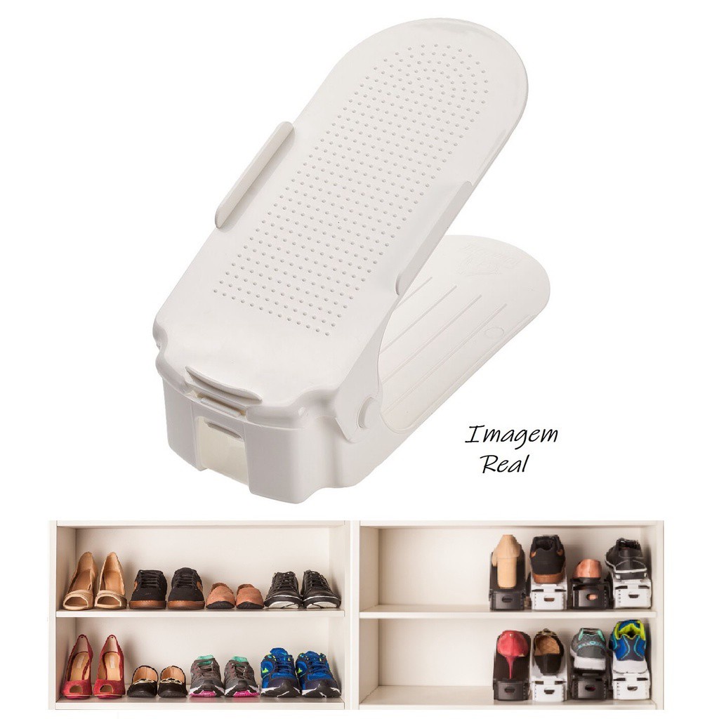 Kit 20 Organizadores de sapato, saltos e tênis com regulagem de altura - Branco