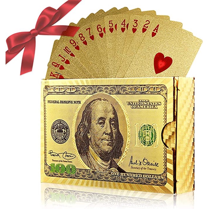 Baralho Dolar Dourado Ouro Folheado A Prova D'agua Poker Truco Cartas Jogos Para Várias Ocasiões De Festa