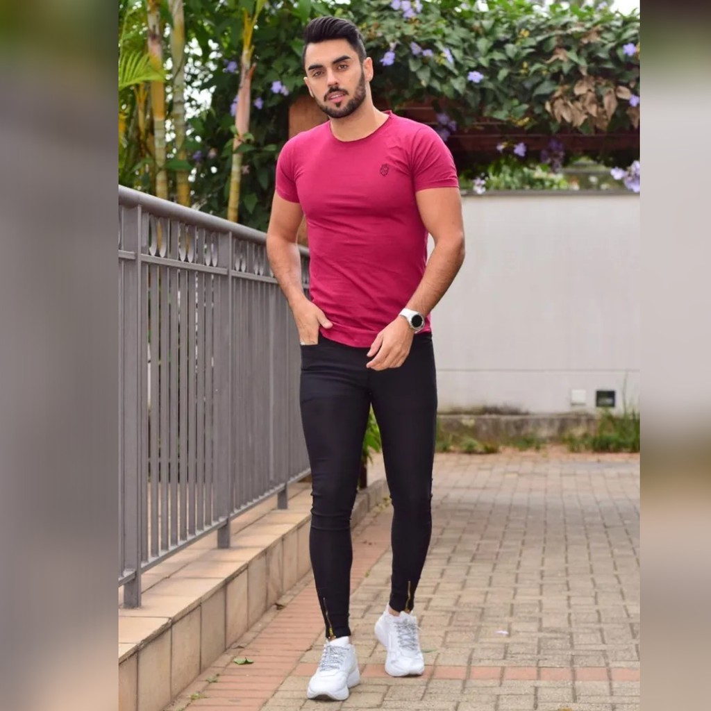 Calça Masculina Super Skinny Zíper E Laycra / Calça masculina justa super skinny zíper na barra