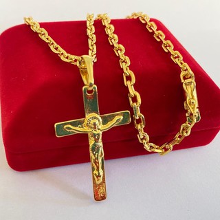 Corrente Cordão Moeda Antiga Banhado a Ouro 18k 3,5 mm/ 70 Cm+ Pingente Crucifixo (1 ano de garantia)