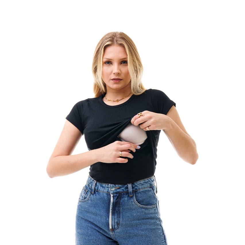 Blusa Manga Curta Amamentação Varias Cores em Oferta na Shopee